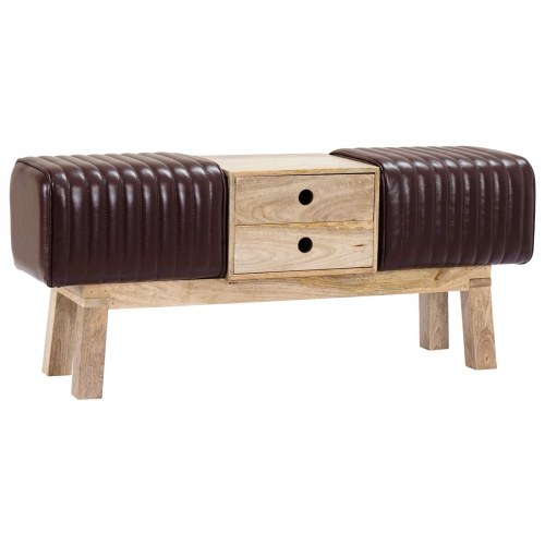 Entrebænk med skuffer i ægte læder 110 x 30 x 45 cm - mørk brun