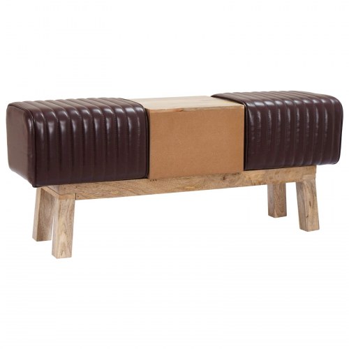 Entrebænk med skuffer i ægte læder 110 x 30 x 45 cm - mørk brun