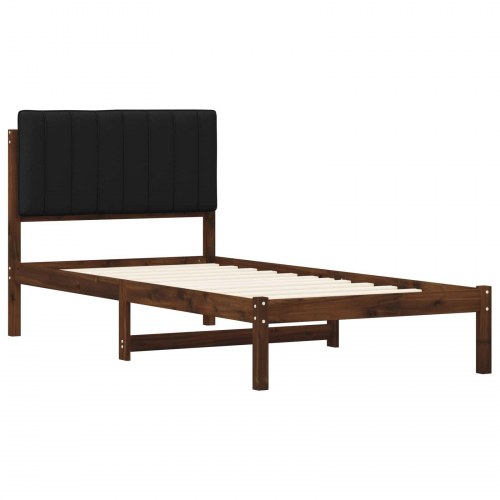 Sengestel med polstret hovedgavl mørkebrun og sort - 90 x 190 cm