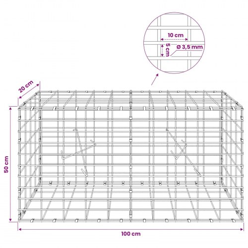Gabionkurv 100 x 20 x 50 cm - 3,5 mm tråd
