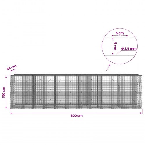 Gabion 600 x 50 x 150 cm - 3,5 mm tråd