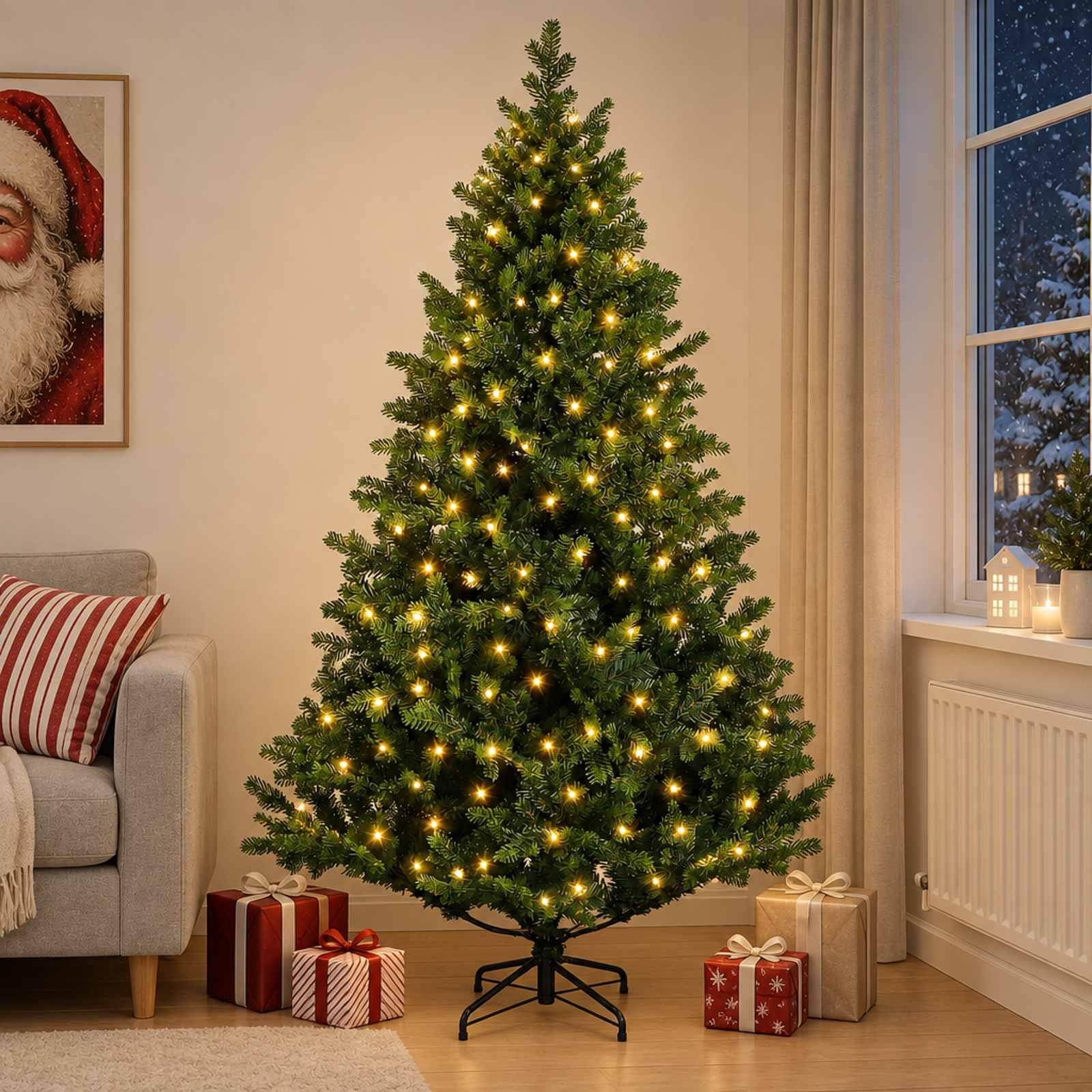 vidaXL Kunstigt Hinged Juletræ 150 cm 150 LED'er Varm hvid