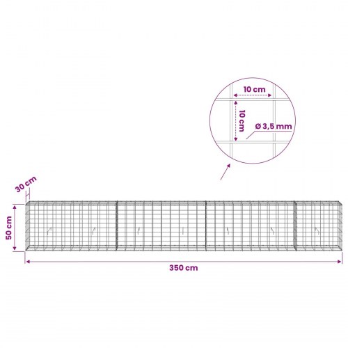 Gabionkurv 350 x 30 x 50 cm - 3,5 mm tråd