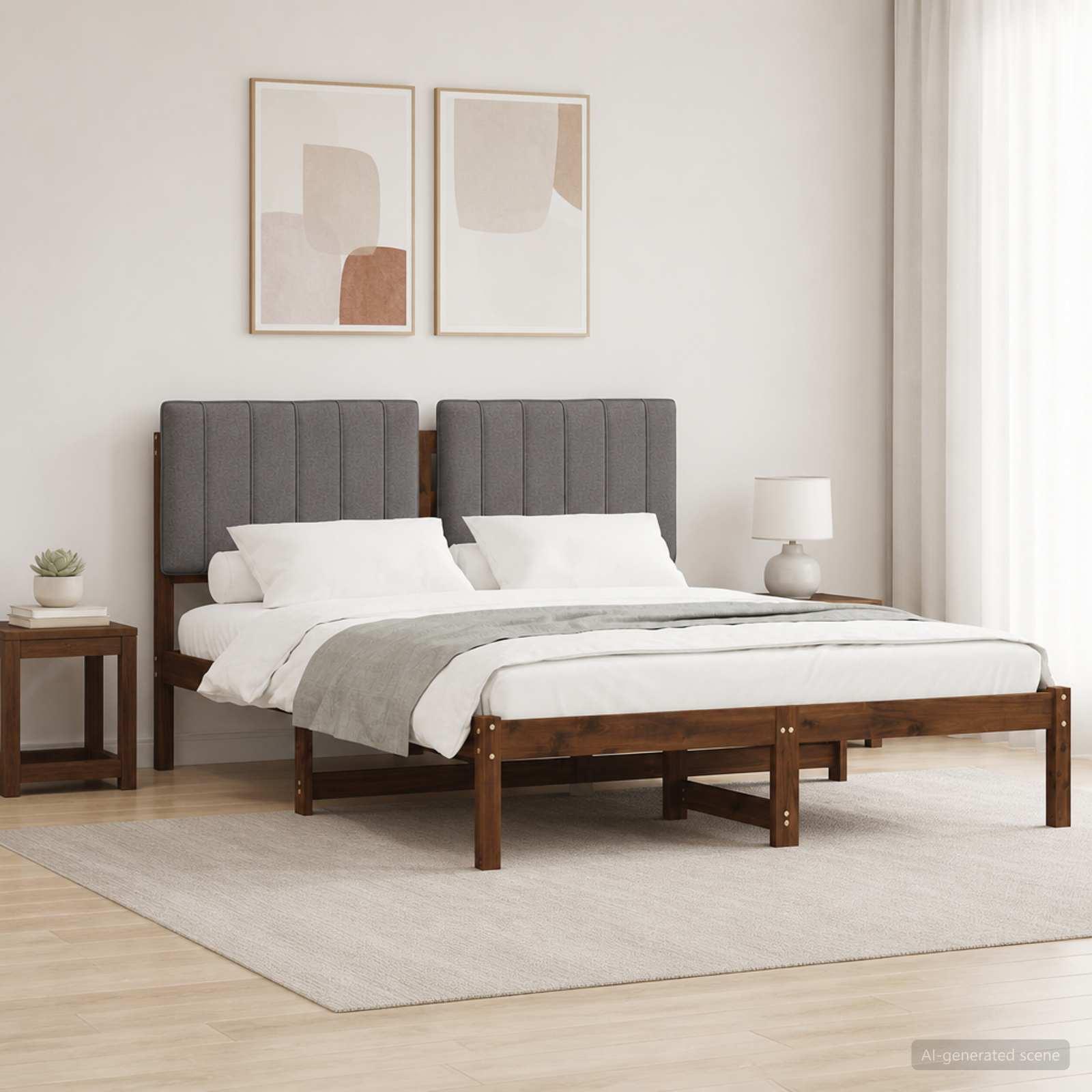 Sengestel med polstret hovedgavl 120 x 190 cm - mørkebrun/lysegrå