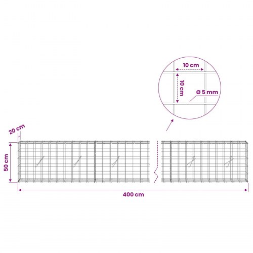 Gabionkurv 400 x 20 x 50 cm - 5 mm tråd