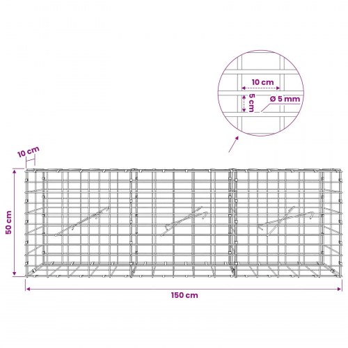 Gabionkurv 150 x 10 x 50 cm - galvaniseret stål