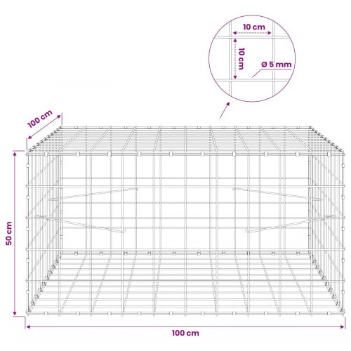 Gabionkurv 100 x 100 x 50 cm - 5 mm tråd