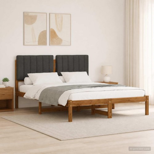 Sengestel med polstret hovedgavl 140 x 190 cm - naturfarvet/mørkegrå
