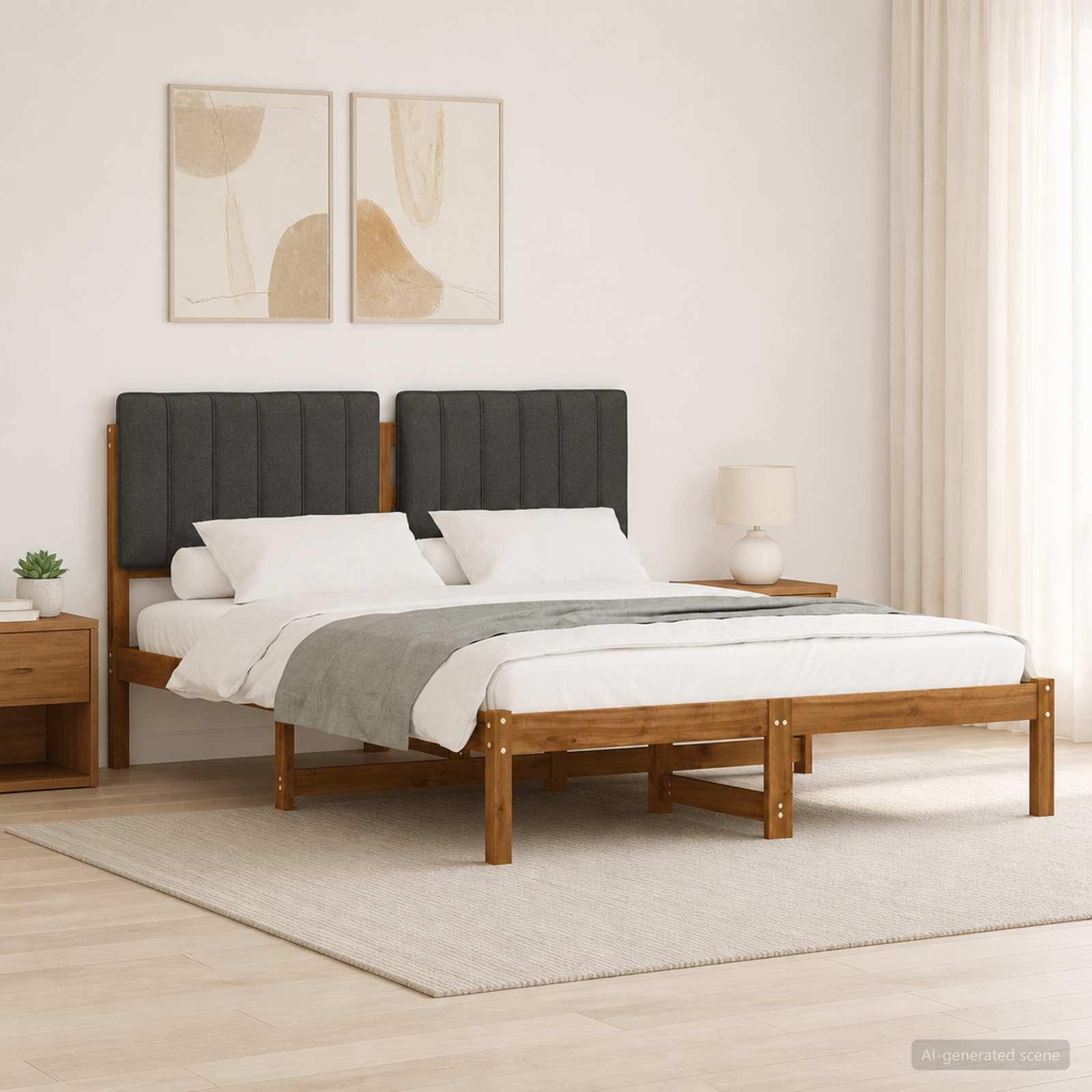 Sengestel med polstret hovedgavl 140 x 190 cm - naturfarvet/mørkegrå