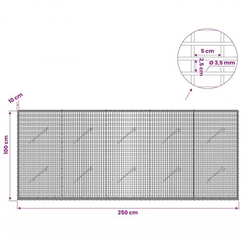 Gabion 250 x 10 x 100 cm - 3,5 mm tråd