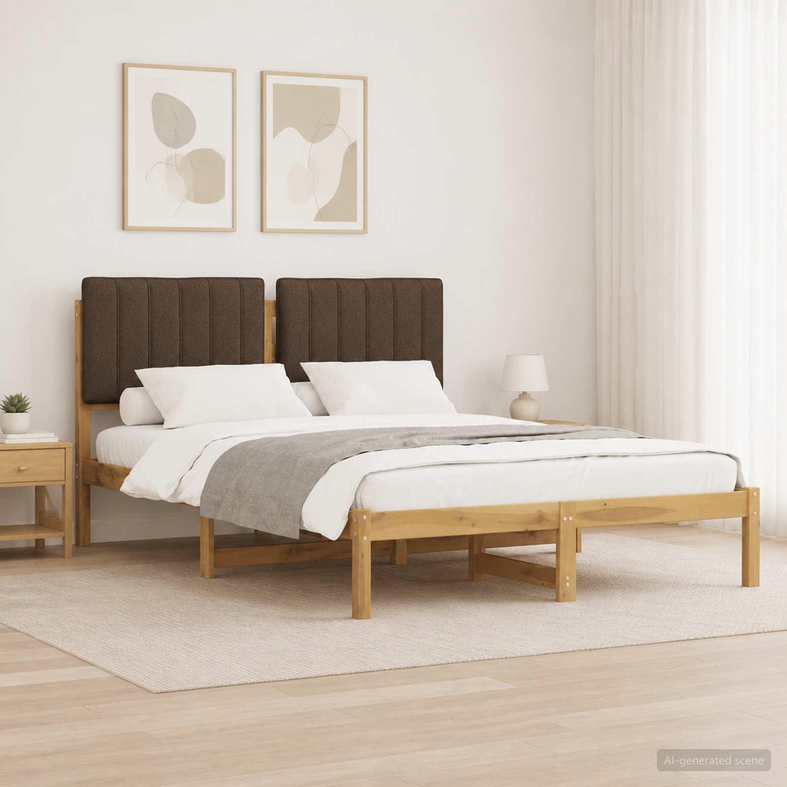 Sengestel 120 x 200 cm med polstret hovedgavl - hvidvasket/taupe