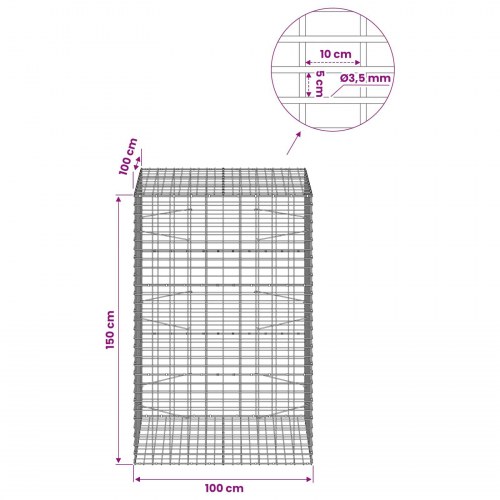 Gabionkurv i galvaniseret stål 100 x 100 x 150 cm