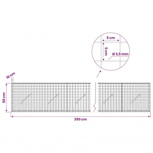 Gabionkurv 350 x 10 x 50 cm - 5 x 5 cm maske