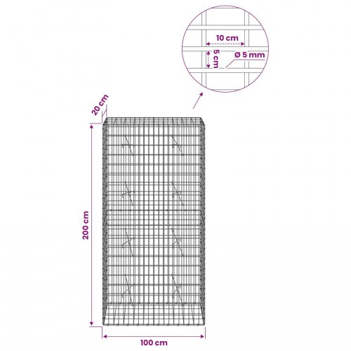 Gabionkurv 100 x 20 x 200 cm - galvaniseret stål