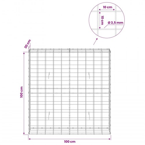 Gabionkurv 100 x 30 x 100 cm - galvaniseret stål
