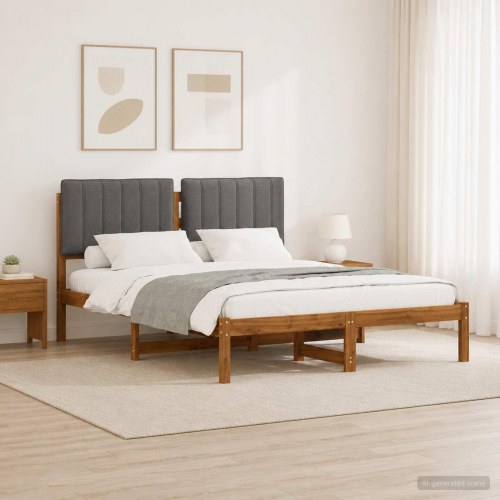 Sengestel med polstret hovedgavl 120 x 200 cm - naturfarvet/lysegrå