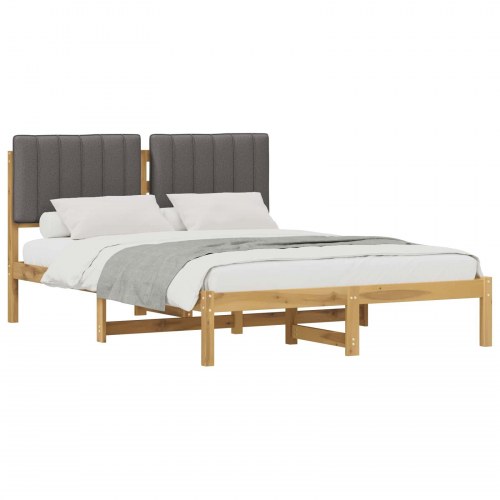 Sengestel med polstret hovedgavl - 140 x 190 cm, hvidvasket og lysegrå