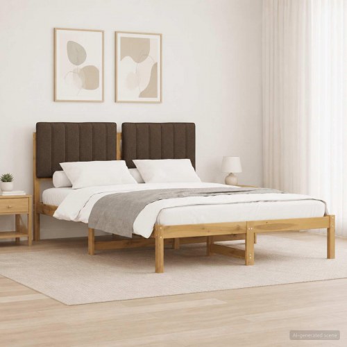 Sengestel med polstret hovedgavl 120 x 190 cm - hvidvasket og taupe