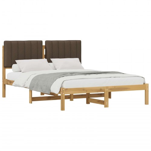 Sengestel med polstret hovedgavl 120 x 190 cm - hvidvasket og taupe