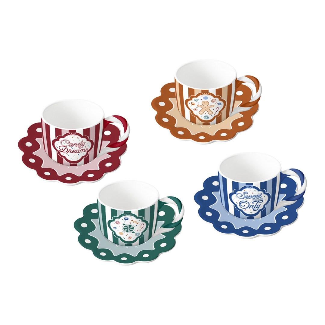 Espressokopper med underkop BIALETTI Candyland - 4 stk. x 80 ml