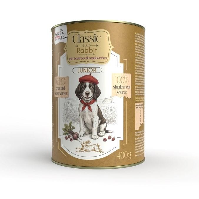 Vådfoder til juniorhund SYTA MICHA Classic Kanin med rødbede og hindbær Mono - 400 g