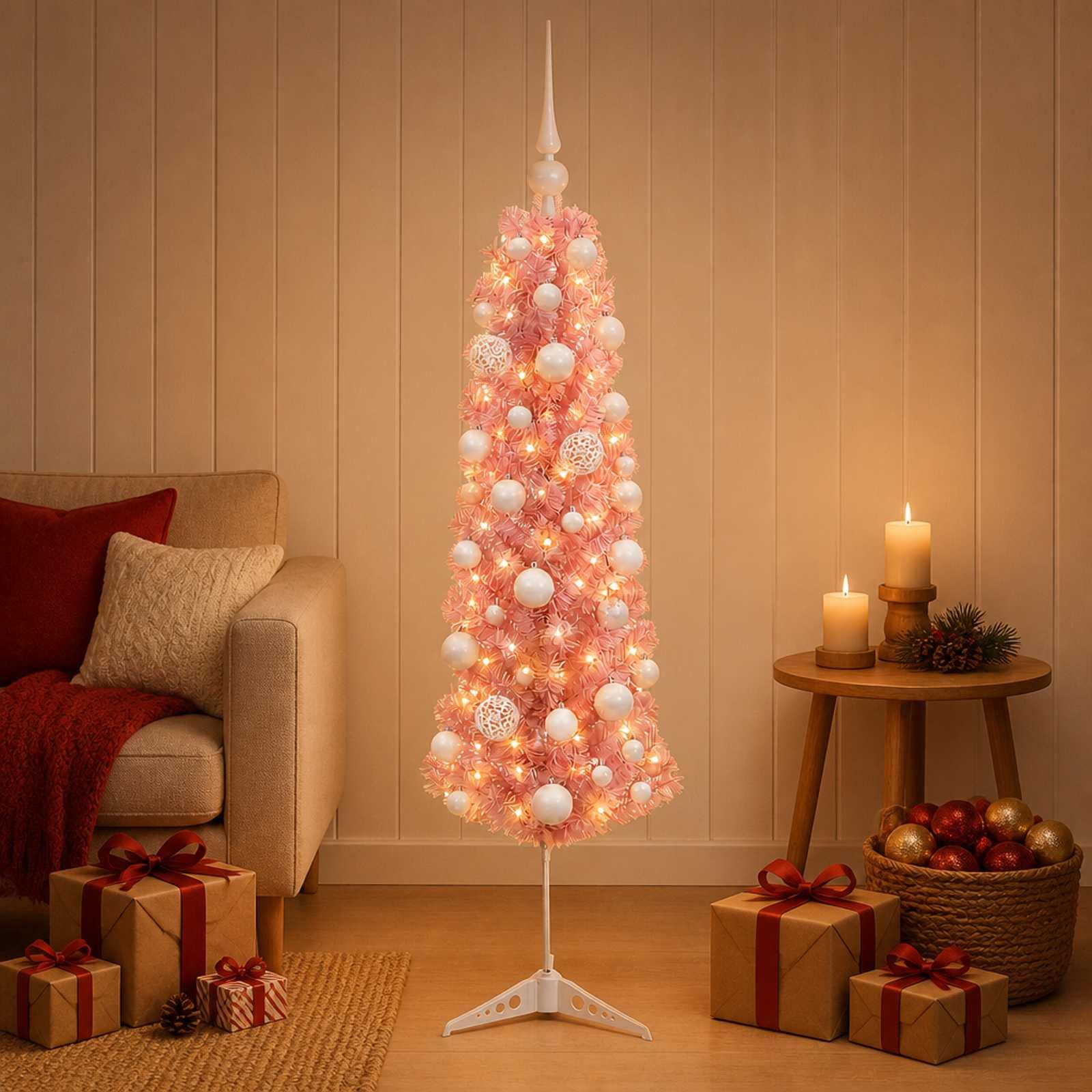 vidaXL Kunstigt smalt juletræ med julekugle 120 cm 150 LED'er