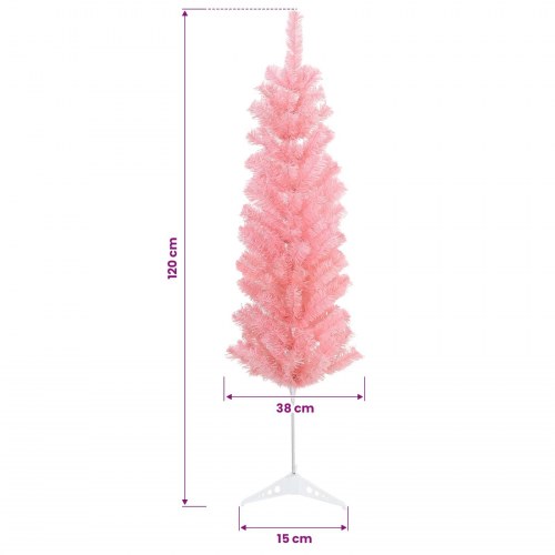 Kunstigt smalt juletræ med LED og julekugler 120 cm - lyserød