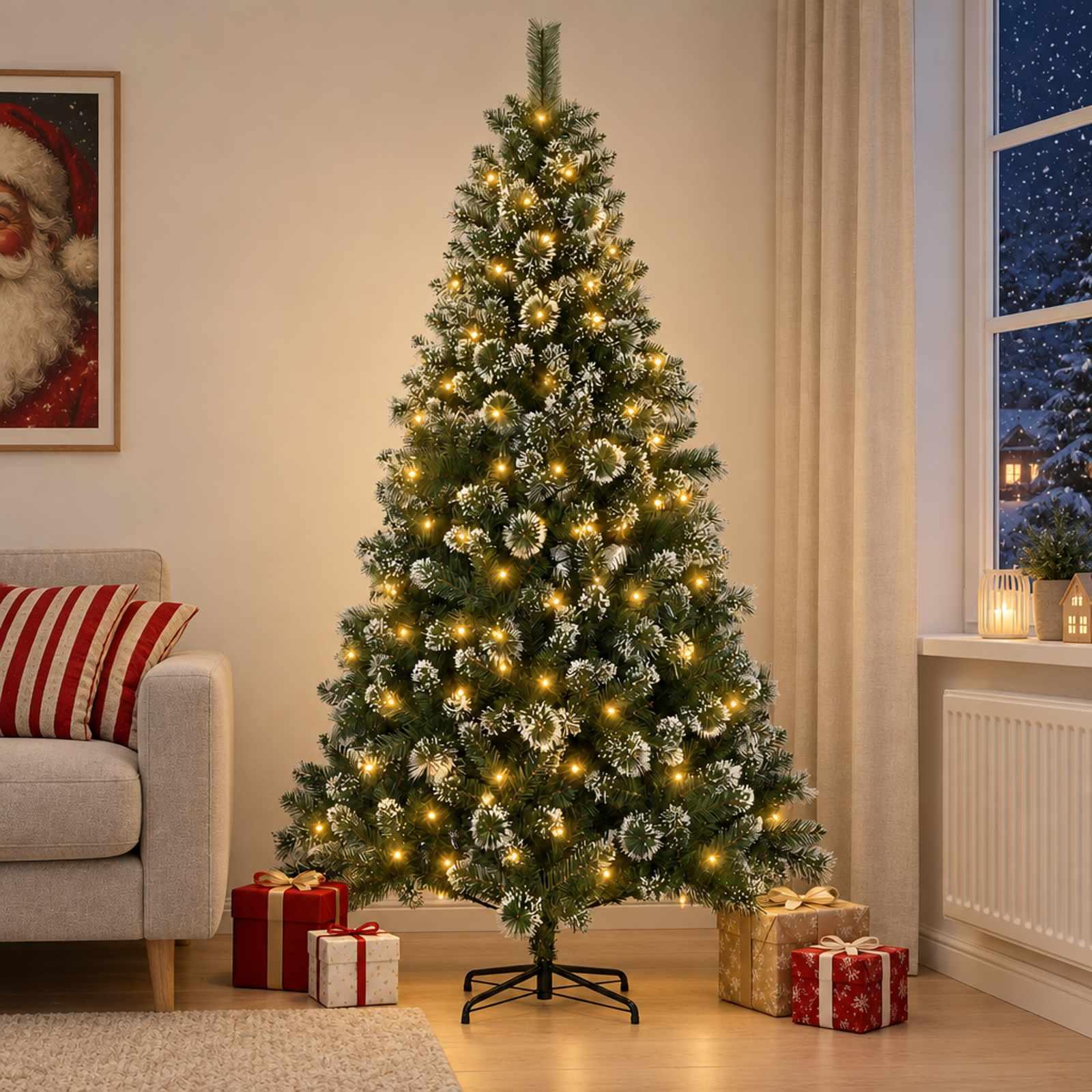 vidaXL Kunstigt juletræ 120 cm 150 LED'er Varm hvid PVC og metal Grøn