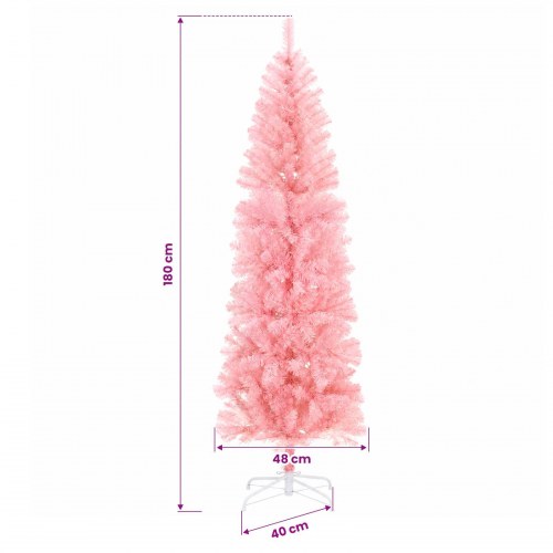 Kunstigt slankt juletræ med LED og julekugler - lyserød 180 cm