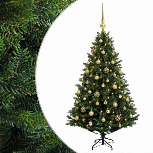 Kunstigt juletræ med kugler og 150 varm hvide LED - 120 cm