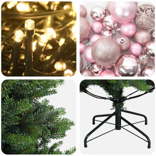 Kunstigt juletræ med julekugler og 300 LED'er - 180 cm