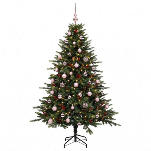 Kunstigt juletræ med kugler og LED-lys - 150 cm