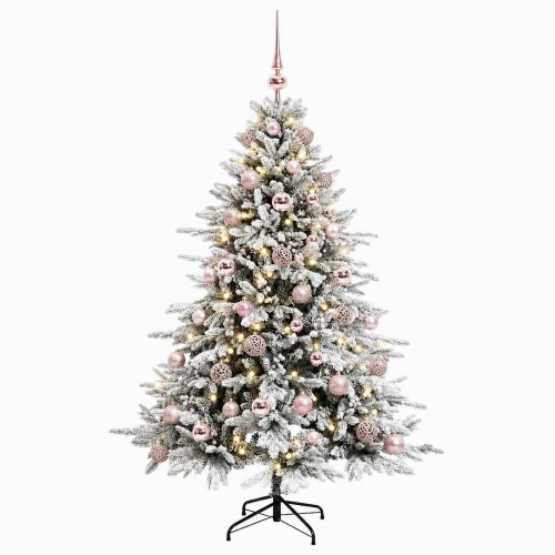 Kunstigt juletræ med julekugler og LED-lys 150 cm - varm hvid