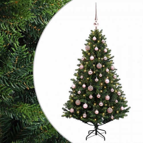 Kunstigt juletræ med LED og kugler - 120 cm