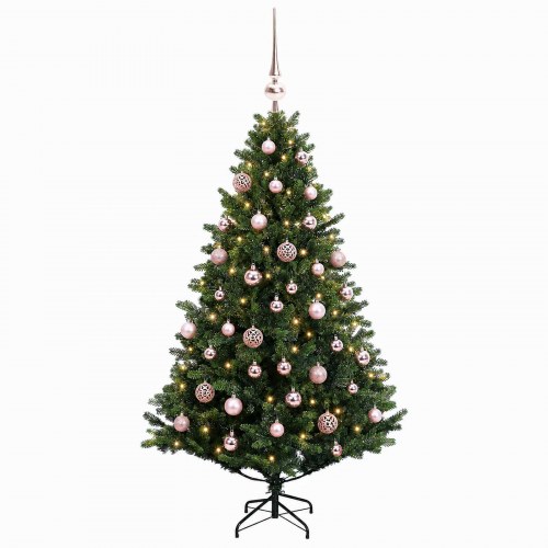 Kunstigt juletræ med kugler og 150 LED - 150 cm, varm hvid