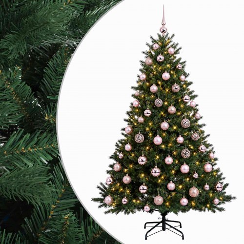 Kunstigt juletræ med julekugler og 300 LED - 240 cm