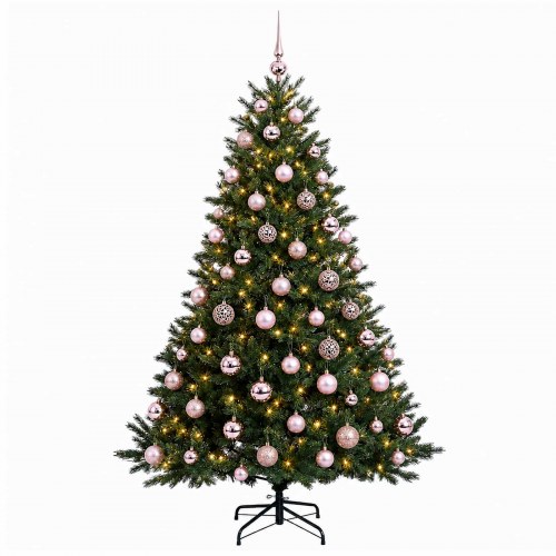 Kunstigt juletræ med julekugler og 300 LED - 240 cm