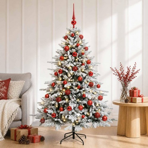 Kunstigt juletræ med kugler og LED - 120 cm