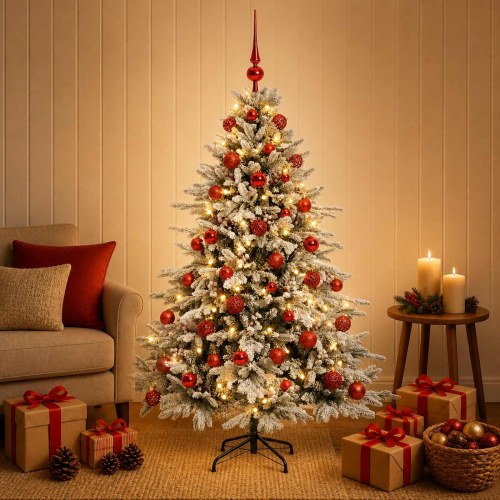 Kunstigt juletræ med kugler og LED - 120 cm