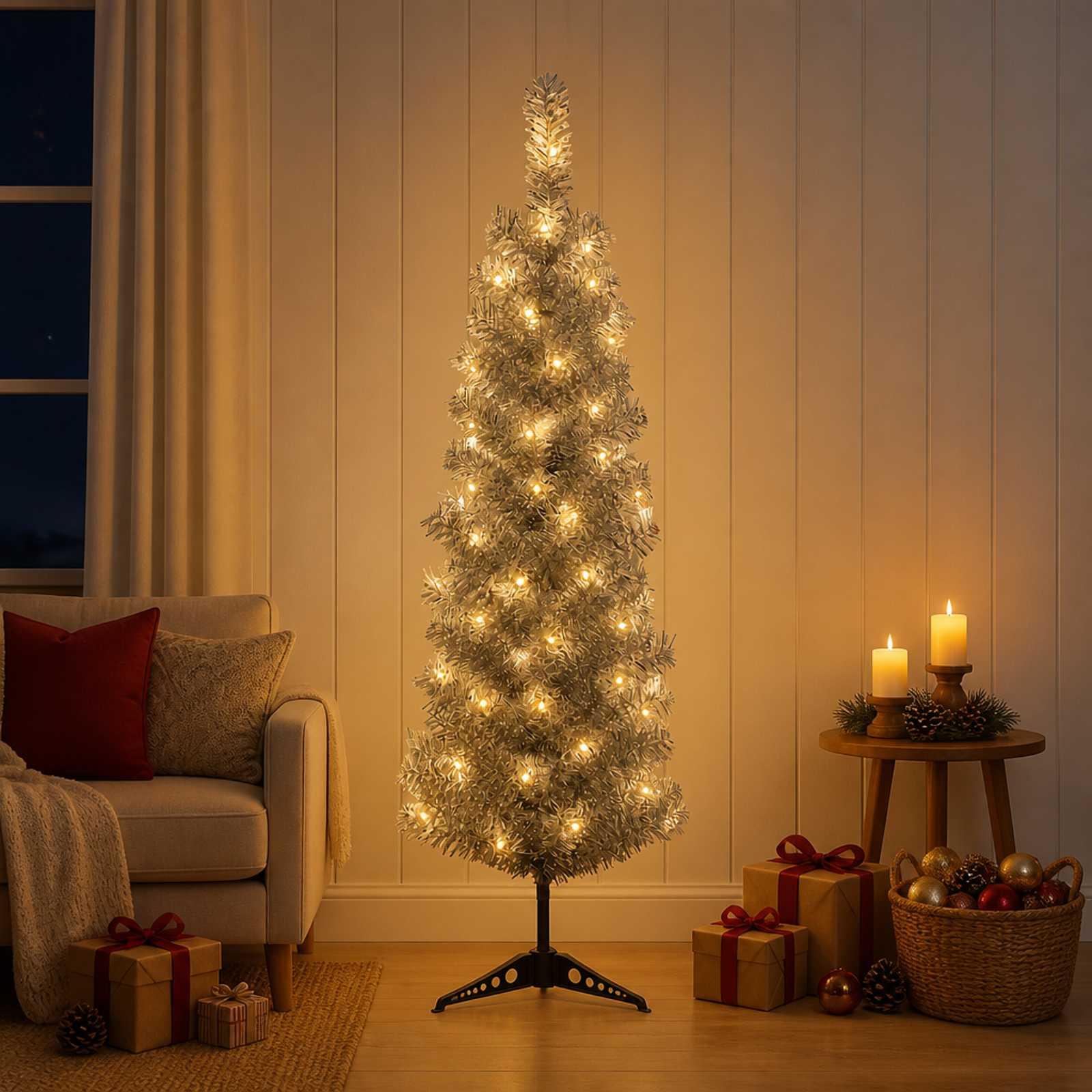 vidaXL Kunstigt slankt juletræ 150 cm 150 LED'er Varm hvid