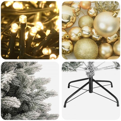 Kunstigt juletræ med julekugler og 150 LED 150 cm - varm hvid