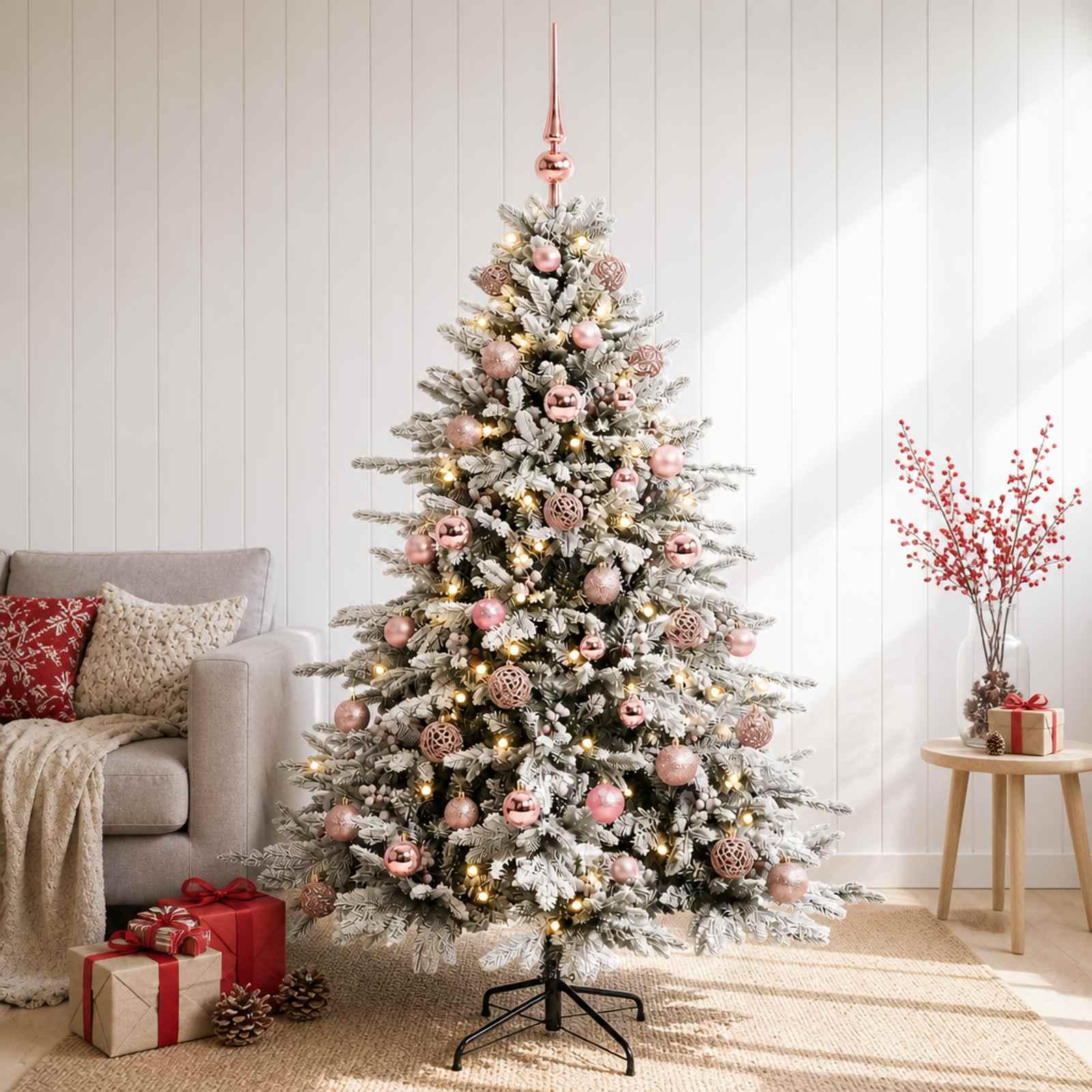 Kunstigt juletræ med julekugler 120 cm - 150 LED varm hvid