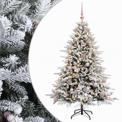 Kunstigt juletræ med julekugler 120 cm - 150 LED varm hvid