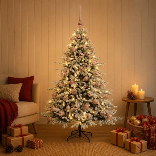 Kunstigt juletræ med julekugler 120 cm - 150 LED varm hvid