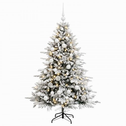 Kunstigt juletræ med kugler og 150 LED'er 150 cm - grøn/hvid
