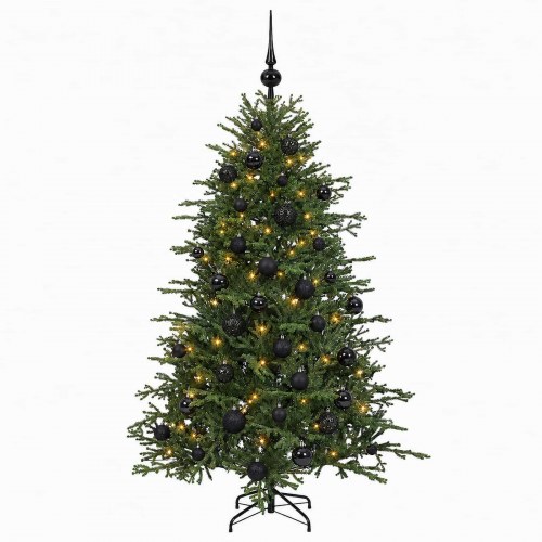 Kunstigt juletræ med LED-lys og julekugler 120 cm - varm hvid