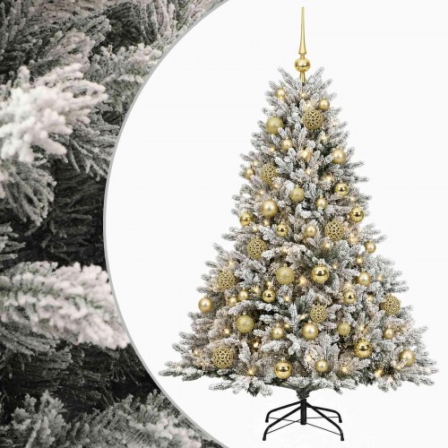 Kunstigt juletræ med julekugler og 150 LED - 120 cm