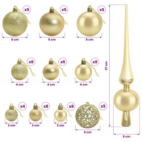 Kunstigt juletræ med julekugler og 150 LED - 120 cm