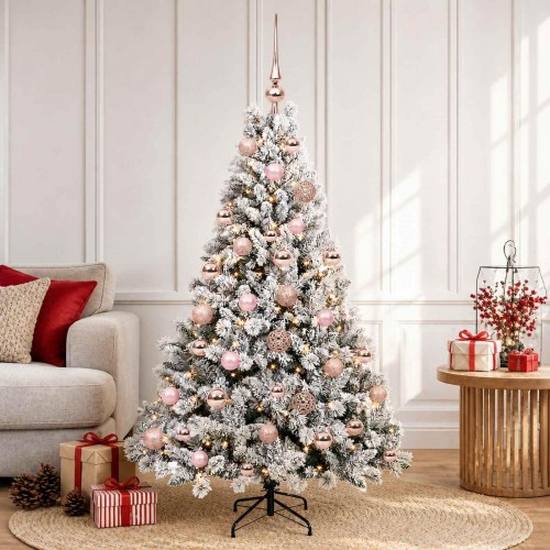 Kunstigt juletræ med kugler og 150 LED - 120 cm, varm hvid