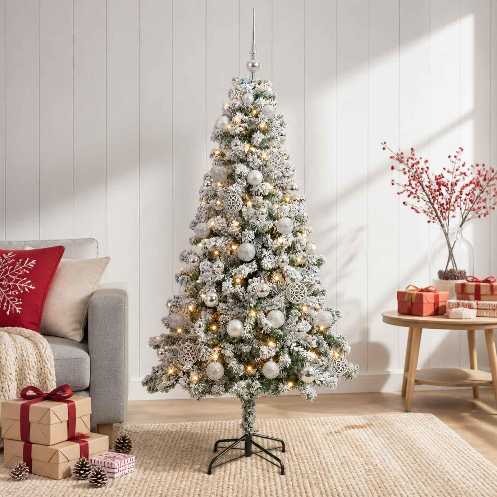 vidaXL Kunstig juletræ med kugler 120 cm 150 LED'er Varm hvid